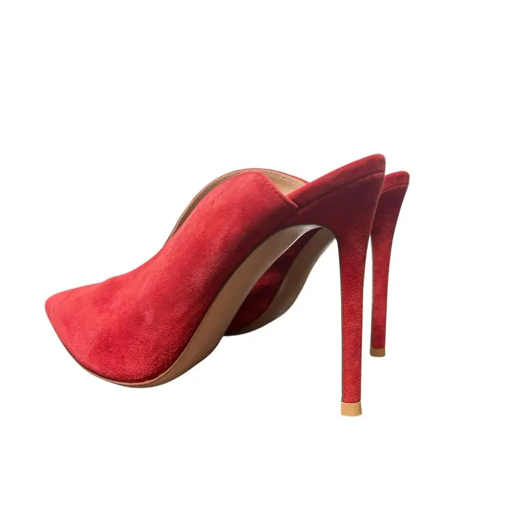 Gianvito Rossi Red Suede Mules Stiletto Pumps Size 37 6.5 - Picture 4 of 7